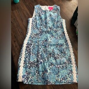 Lilly Pulitzer Mila Stretch Shift Dress Size 12 Beach Vacation Blue Mini